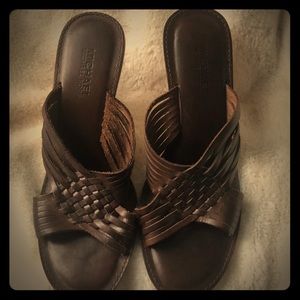 Michael Kors size 8 brown leather wedge sandals